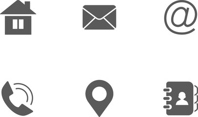 Address vector icons. Home, mail, e-mail, telephone, location, and address book symbols