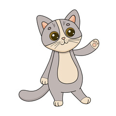Hand drawn vector illustration character cat. Funny flat cartoon kitty isolated on white
