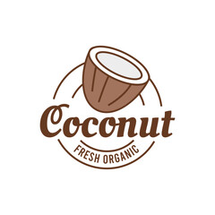 Coconut fruit logo. Round linear logo of coconut slice on white background