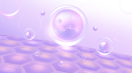 Hyaluronic acid hair and skin solutions ad, white collagen serum drop into skin cells with cosmetic advertising background ready to use, illustration vector.	