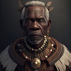 Old African Tribal Chief. This image was created with generative AI - obrazy, fototapety, plakaty