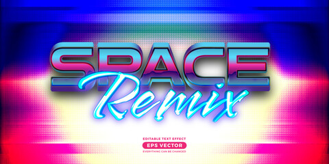 Space remix editable text style effect in retro style theme ideal for poster, social media post and banner template promotion - obrazy, fototapety, plakaty