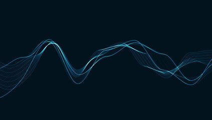 Dynamic particles sound wave flowing. Sound wave background.