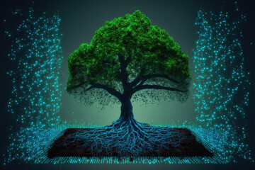 Tree with soil growing on computer.Generative AI