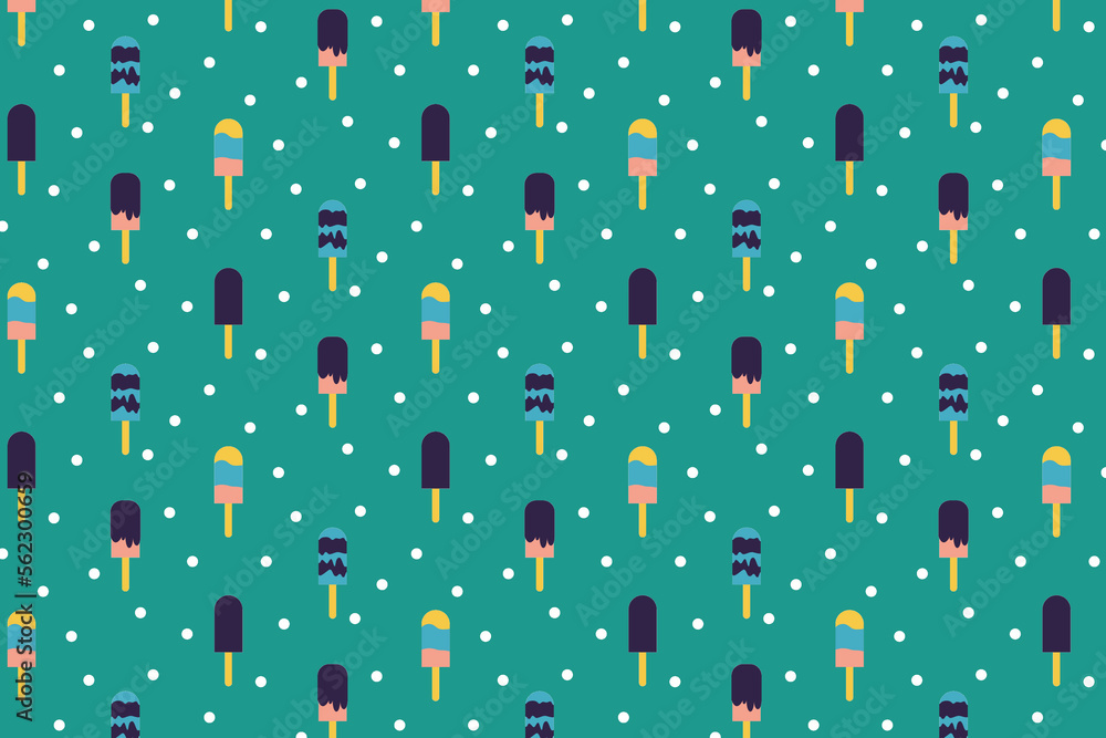 Aufkleber endless ice cream pattern design on a green background. sweet dessert pattern vector with colorful p