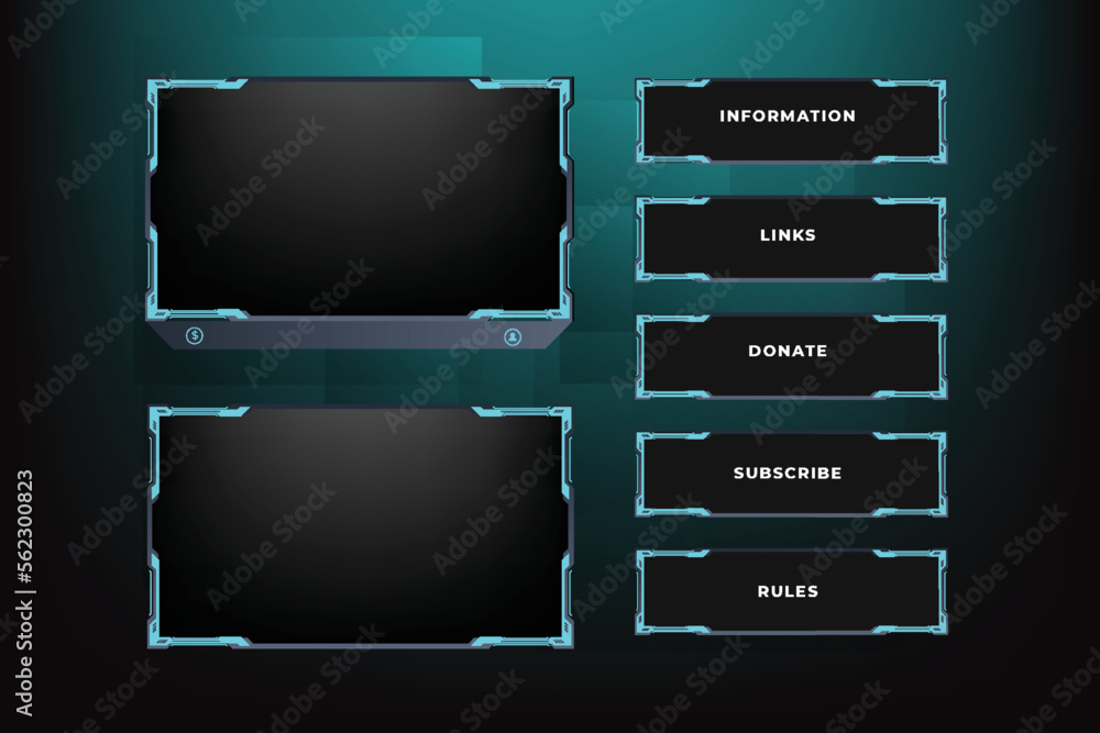 Poster online broadcasting screen panel decoration with shiny blue color. live streaming overlay design for
