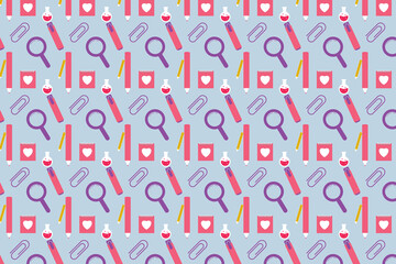 Seamless educational background pattern vector with colorful elements. Endless science pattern design for wrapping paper, book covers, or wallpaper. Repeating study background vector with pencils.