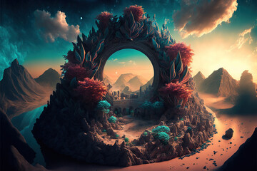 Utopia digital art style, illustration painting, generative ai