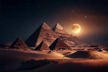 illustration of mysterious pyramids, ancient civilization, mystical landscape . AI - obrazy, fototapety, plakaty