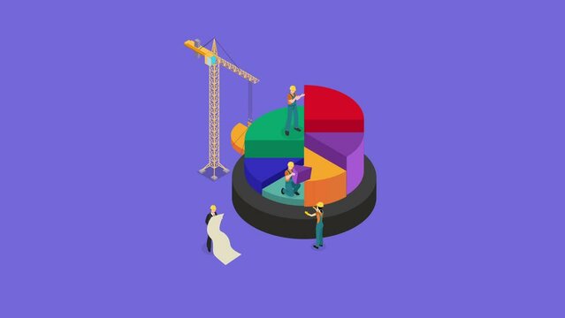 Crane and graph building 3d animation