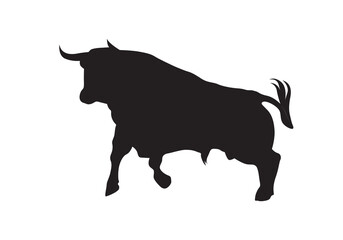Angry bull silhouette vector isolated. Attacking, charging bull icon.