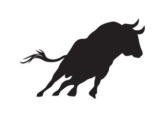 Angry bull silhouette vector isolated. Attacking, charging bull icon.