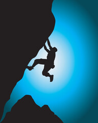 Man climbing on the mountain rock silhouette vector. Motivational success concept. 