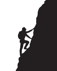 Man climbing on the mountain rock silhouette vector. Motivational success concept. 