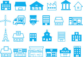 建物・建造物のイラストアイコンセット