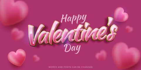 Realistic banner editable text valentine's day 3d style