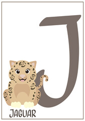 Alphabet cards for kids. Educational ABC card for preschool education with animals and letters vector illustration set. Cards with cute characters and English words in alphabetical order.
