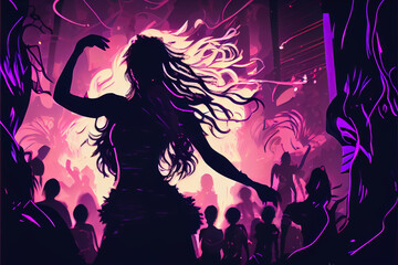 Obraz na płótnie Canvas Dance disco party neon party place illustration. AI