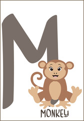 Alphabet cards for kids. Educational ABC card for preschool education with animals and letters vector illustration set. Cards with cute characters and English words in alphabetical order.