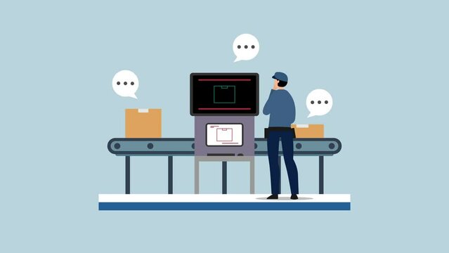 Conveyor belt transport safety airport luggage scanner with control pad and screens