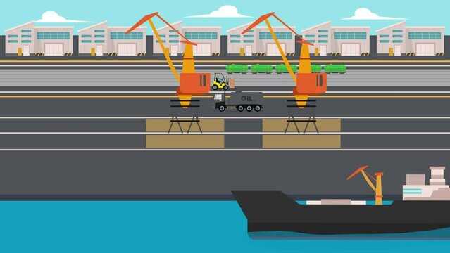 Gas and oil industry extraction platform 2d animation