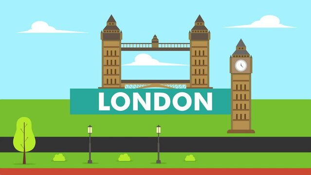 London travel landmark 2d animation