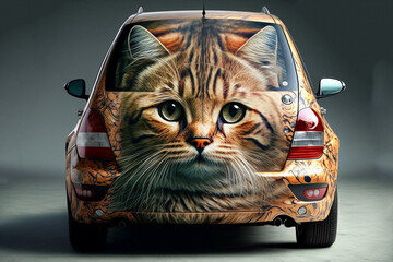 a car that looks like a tabby cat. Generative AI	