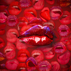 Lips and mouth. Female lip in red background. Woman lips.