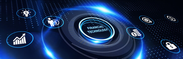 Fintech Financial technology digital money online banking business finance concept. 3d illustration