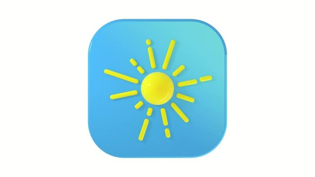 3D sun icon on a blue button on a white background with a smooth 4K animation cycle. 3D Illustration