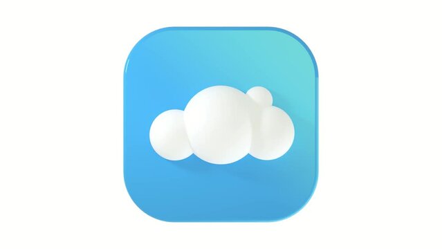 3D cloud icon on a blue button on a white background with a smooth 4K animation cycle. 3D Illustration