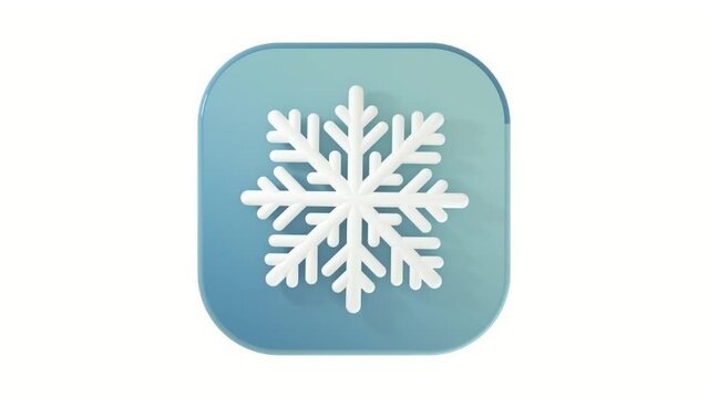 3D snowflake icon on a gray button on a white background with a smooth 4K animation cycle. 3D Illustration