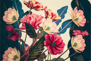 Botanical Flower Background Created with Generated AI Technology