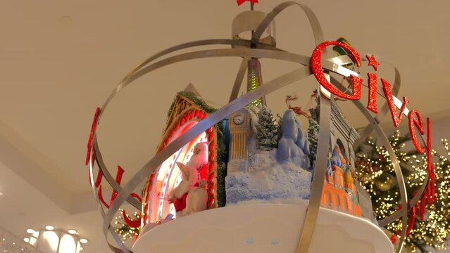 Attractive Christmas Decor Hanging Inside Macy's Department Store In New York City, USA. - Low-Angle, Closeup Shot