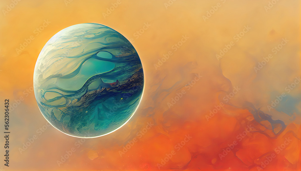 Poster abstract image of a planet with water. find new sources and technologies