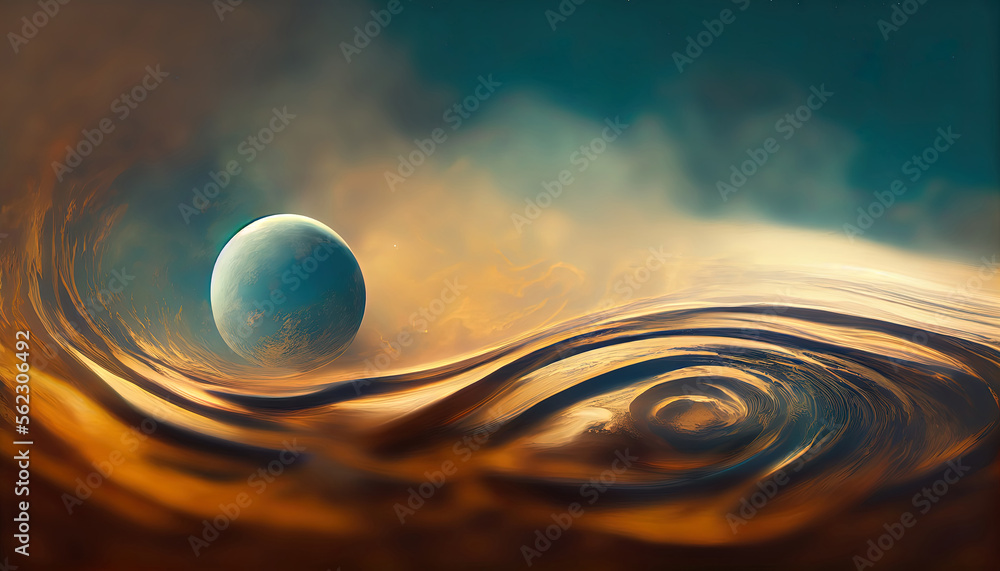 Poster abstract image of a planet with water. find new sources and technologies