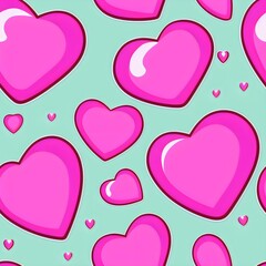Cartoon style big pink hearts, seamless hearts pattern, tileable Valentine texture asset, part of Hearts_Textures_Collection, Generative AI