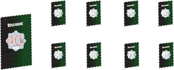 
For the sale tag speech bubble red shape with different discount set, there is a 10, 20, 30, 40, 50, 60, 70, 80, and 90 percent price clearance sticker badge banner label vector illustration isolated