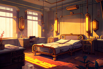 美麗幻想的スチームパンク背景のイラスト(AI generated image)