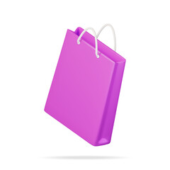 3D Shopping Bag Isolated on White Background. Render Realistic Gift Bag. Sale, Discount or Clearance Concept. Online or Retail Shopping Symbol. Fashion Handbag. Vector Illustration