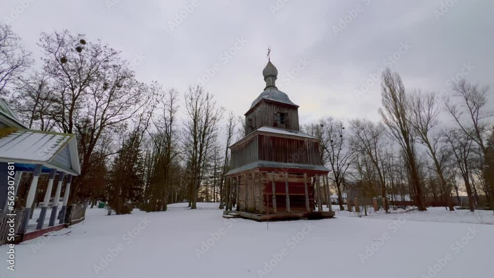 Canvas Prints Panorama of the wooden church and its belfry, Pereiaslav Scansen, Ukraine