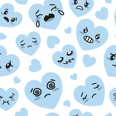 Blue Hearts Kawaii seamless Pattern. Vector illustration. Valentines day background.