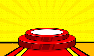 Cartoon podium stage in pop art style background