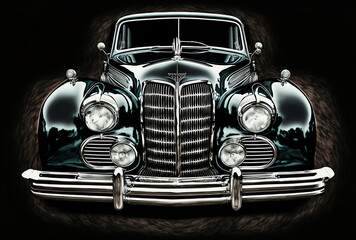 Retro Charm: A Classic Car with Vintage Design and Chrome Accents