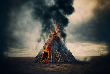 A Funeral Pyre with Rising Smoke Signifying the Passage of Life