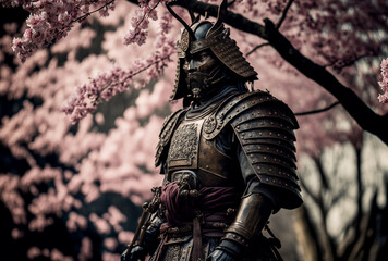 Fototapeta premium Samurai Warrior in Full Armor Standing at the Ready