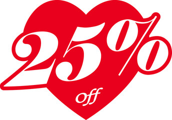 Valentines Day Sale 25 Percent Discount Tag