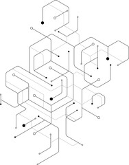 Abstract geometric hexagon lines and dots connection.