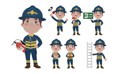 Firefighter with different poses