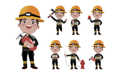 Firefighter with different poses